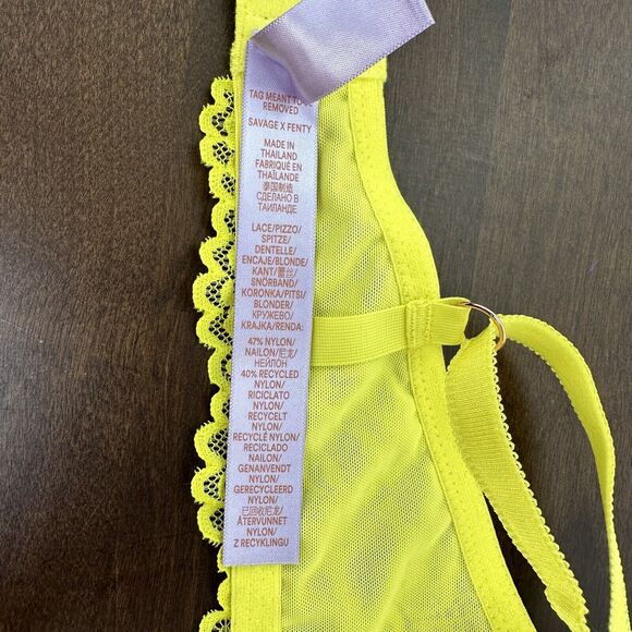 Savage X Fenty Women Size 36D D Bra Floral Lace Push Up Yellow Neon Y2K Brat - Picture 6 of 15